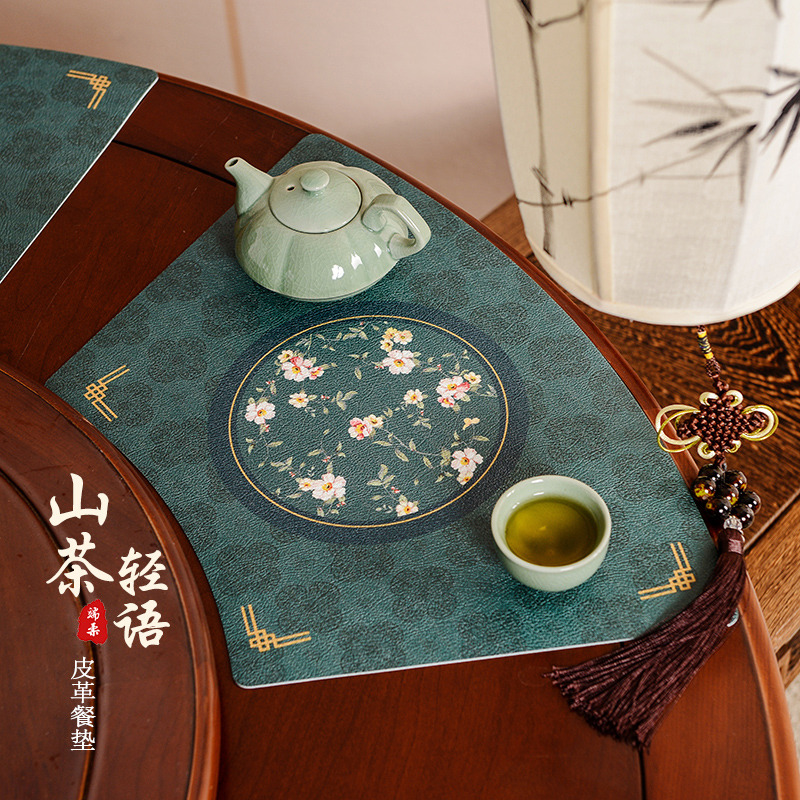新中式圆桌扇形硅胶皮革桌垫酒店西餐垫中国风防水防油隔热餐桌布