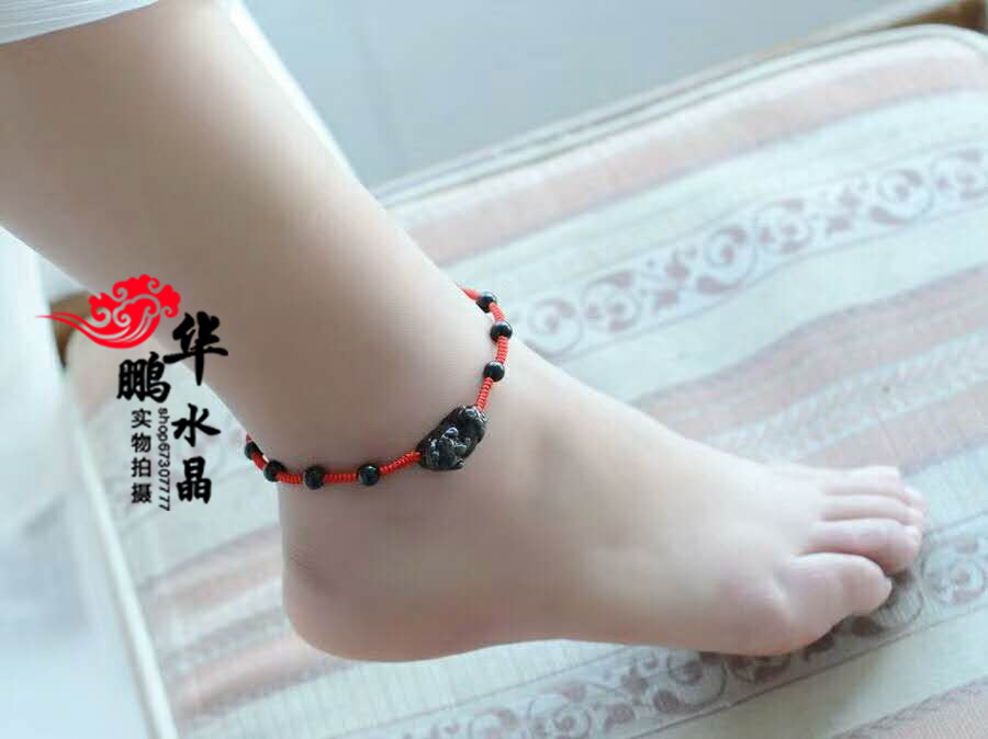 天然黑曜石貔貅红色绳黑色绳手链脚链简约时尚男女款