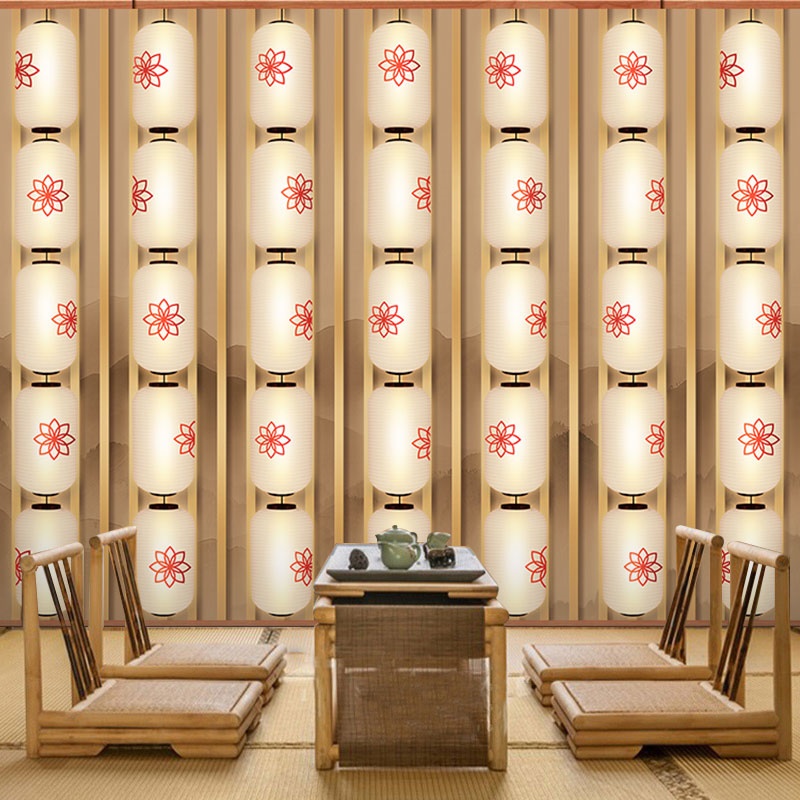 日式灯笼墙面装饰壁纸日系和风日本奶咖色榻榻米日料店居酒屋墙纸