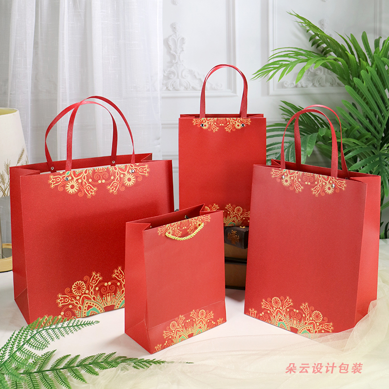 手提礼品纸袋送礼手提包装传统红色喜庆中秋节日礼物包装加厚纸袋