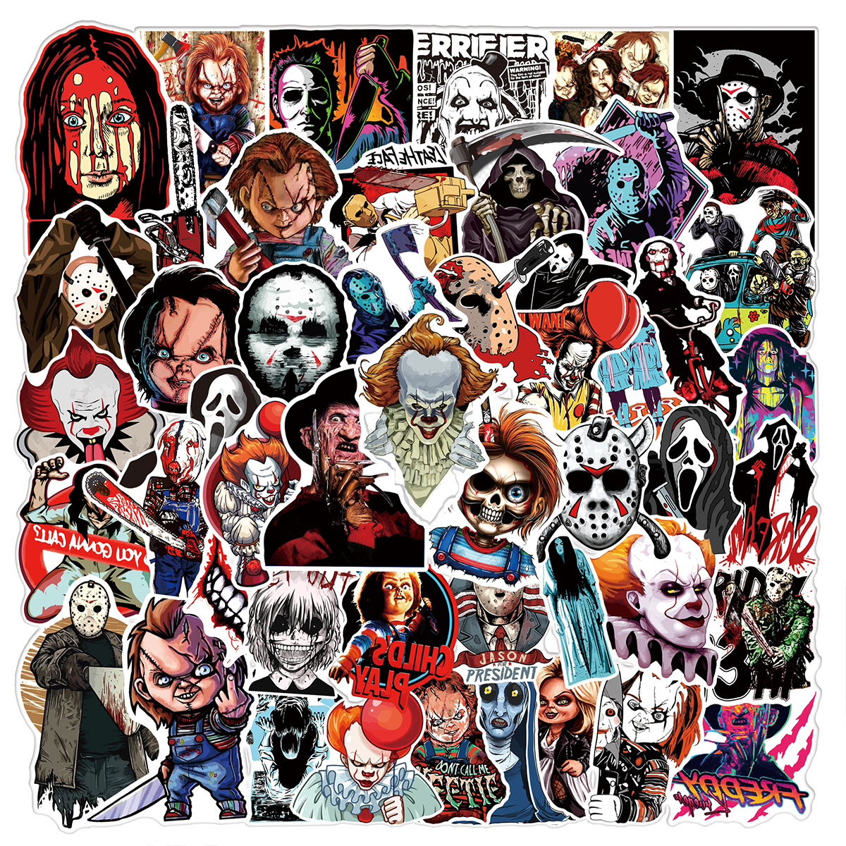 50张恐怖电影小丑屠夫万圣节涂鸦贴纸吉他滑板笔记本防水贴纸贴画