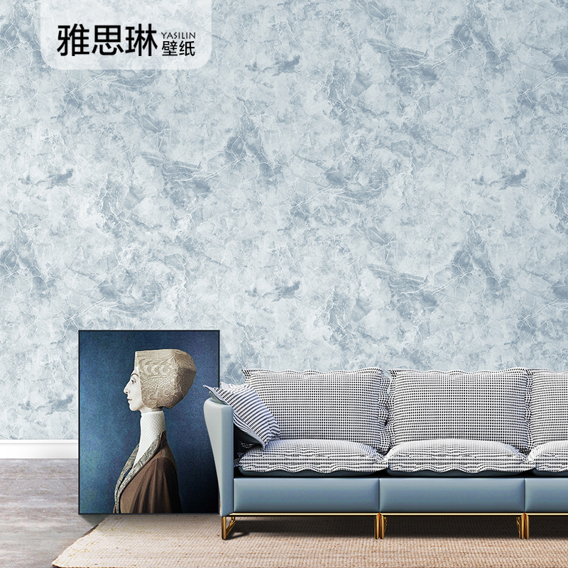 北欧简约素色纯色淡蓝色浅绿色仿大理石纹墙纸客厅卧室背景墙壁纸