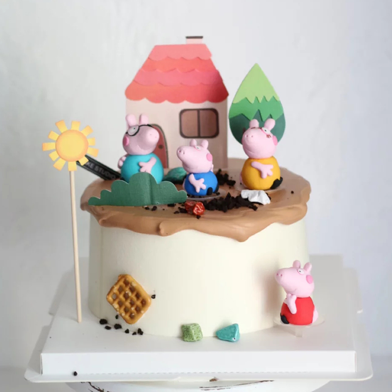 六一小猪社会人蛋糕摆件软陶佩奇一家四口儿童烘焙装饰田园风插件