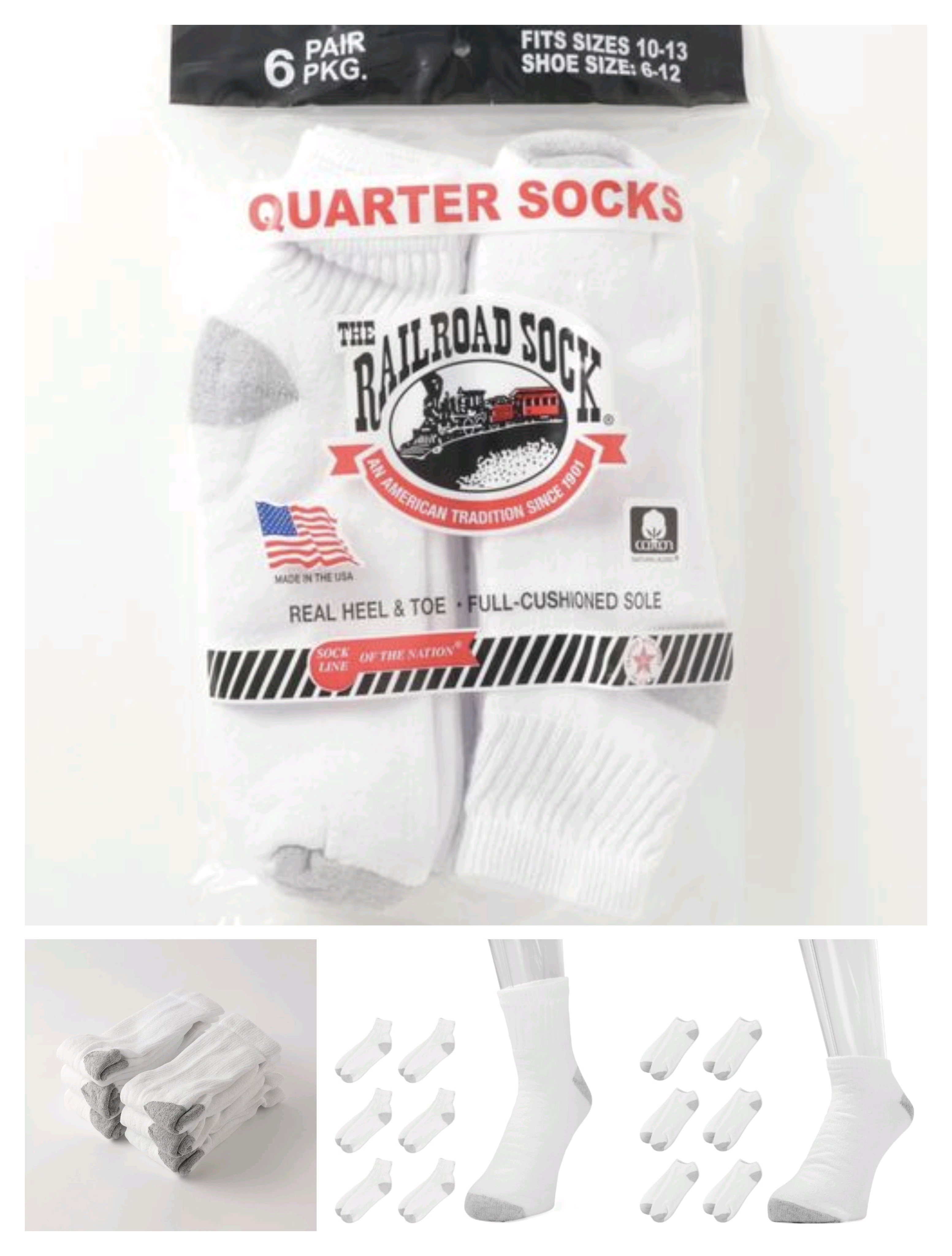现货Railroad Sock美产男款毛巾底拼色高筒中筒低帮6双装运动袜子