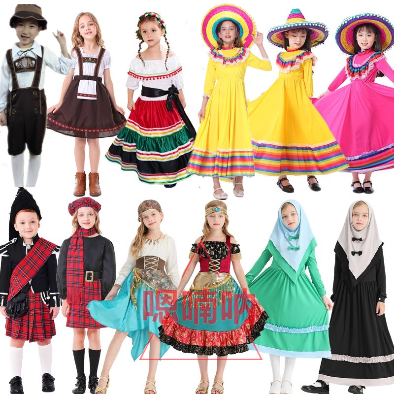新款墨西哥服装儿童南美洲传统服文化节开幕式演出服世界民族服装