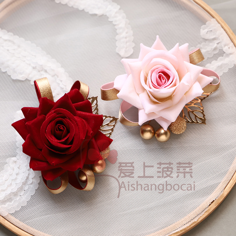 中式大气喜婆婆婚礼头花结婚新娘发饰红色头饰玫瑰发夹边夹高级感