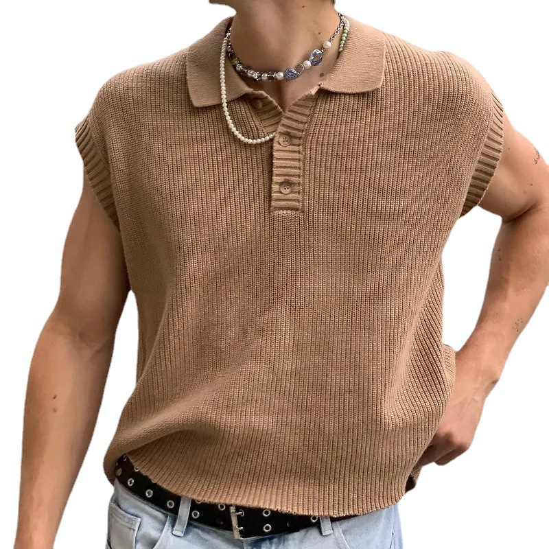 knitted short sleeve T-shirt Vest Sweater for men 宽松背心衫