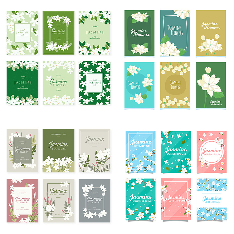 茉莉花卡片AI矢量素材 清新淡雅森系花卉小白花海报背景 设计素材
