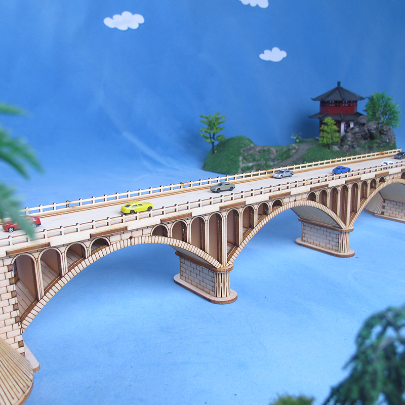 木制手工桥梁拼装模型红色文化延安延河大桥地标建筑学生手工课。