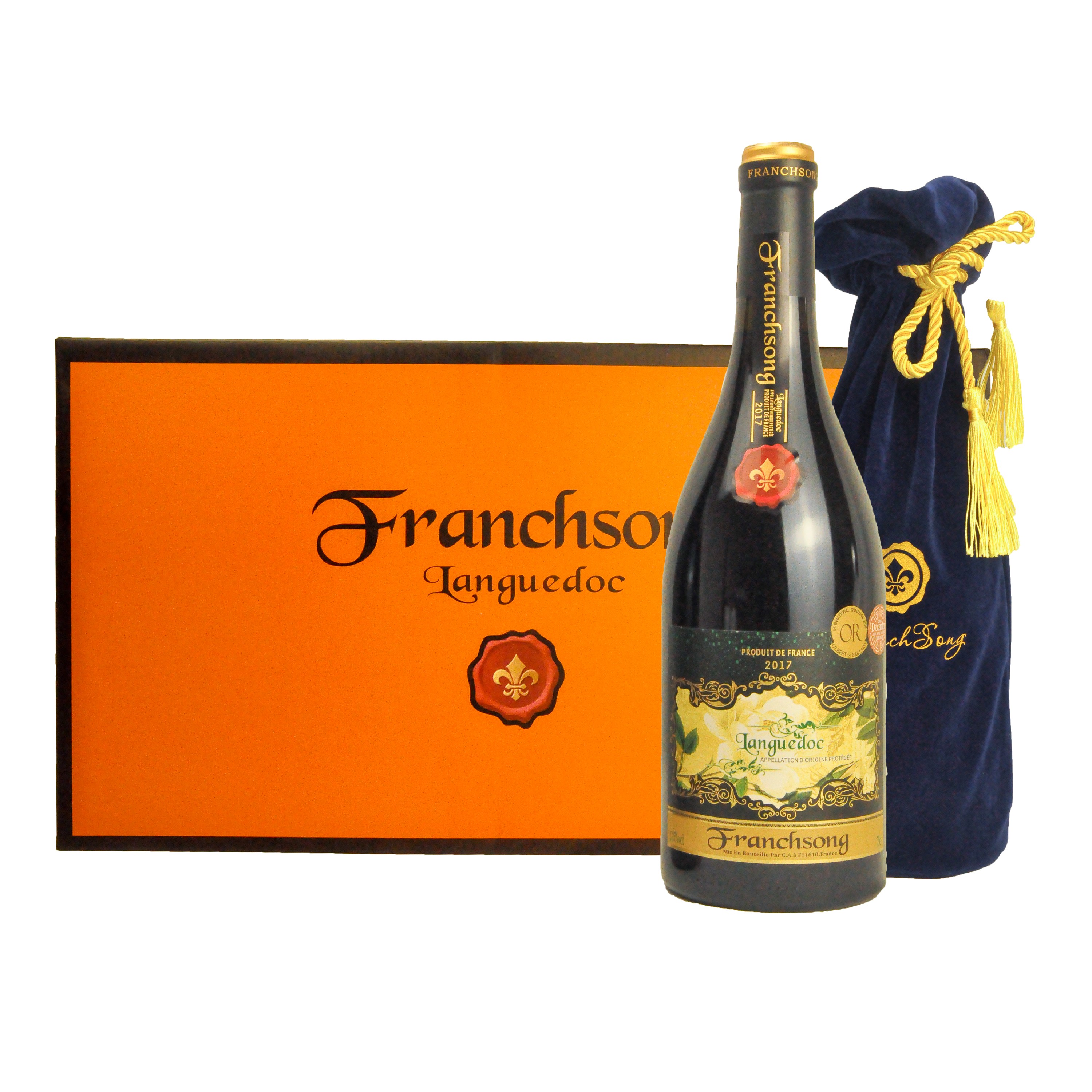 法国进口法之香颂干红葡萄酒蓝色绒布袋勃艮第瓶型单支装促销优惠