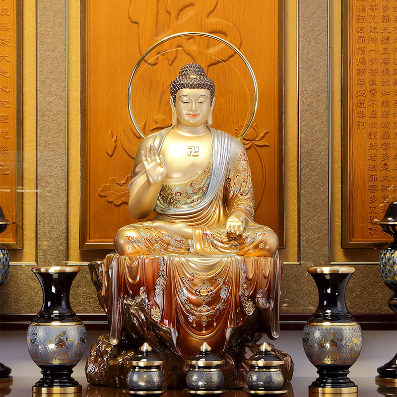 台湾铜佛像彩绘释迦摩尼佛说法像供奉大日如来佛全铜阿难迦叶尊者