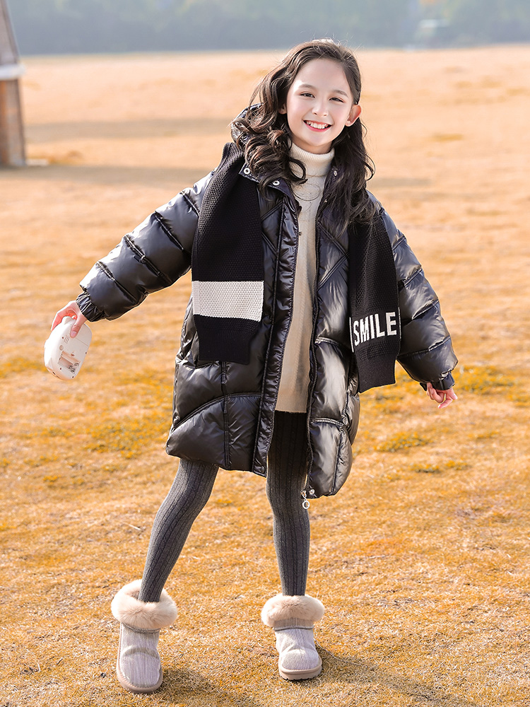 女童黑色羽绒服2023新款洋气加厚12岁女孩15大儿童冬季中长款外套