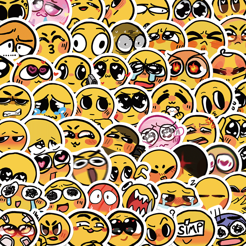【原创】60张小黄脸EMOJI表情包贴纸黄豆手机壳笔记本电脑防水行李箱