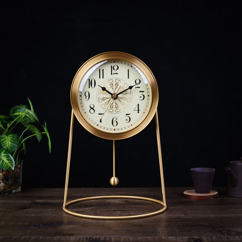 铜钟座钟家用客厅台式钟表高端时尚黄铜静音时钟纯铜现代简约台钟
