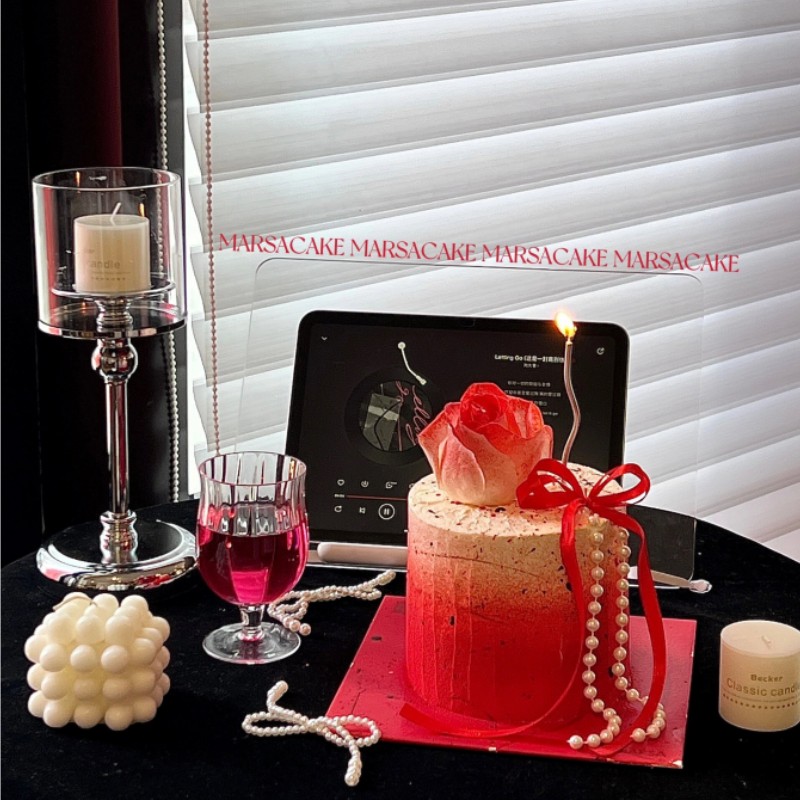 网红520情人节高脚杯蛋糕装饰透明红酒杯碰杯浪漫丝带珍珠串装扮