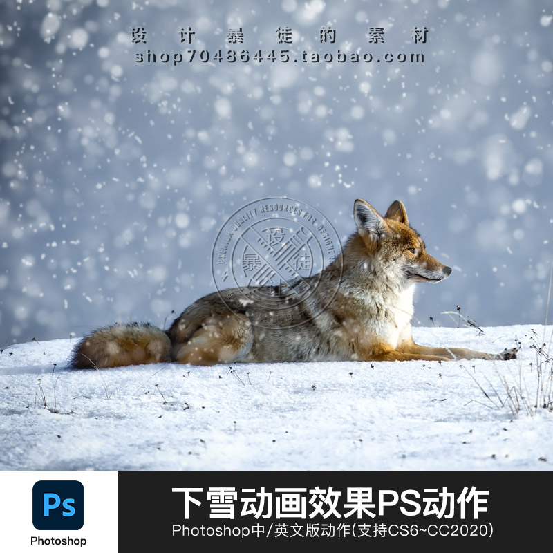 ps中文版动作冬季下雪场景动画gif动图制作雪花笔刷设计素材