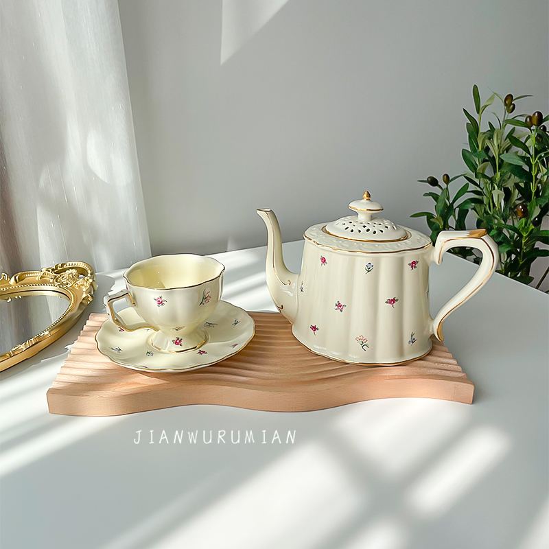 见物如面复古风法式轻奢碎花下午茶茶壶咖啡杯花茶杯家用茶具金边