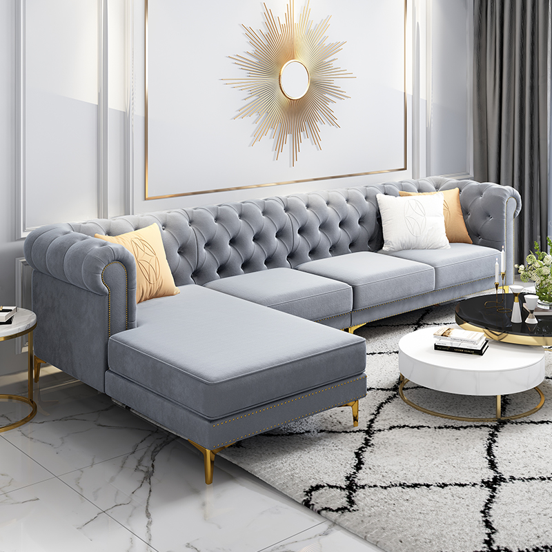 美式现代轻奢布艺沙发客厅沙发贵妃转角科技布沙发组合整装网红款