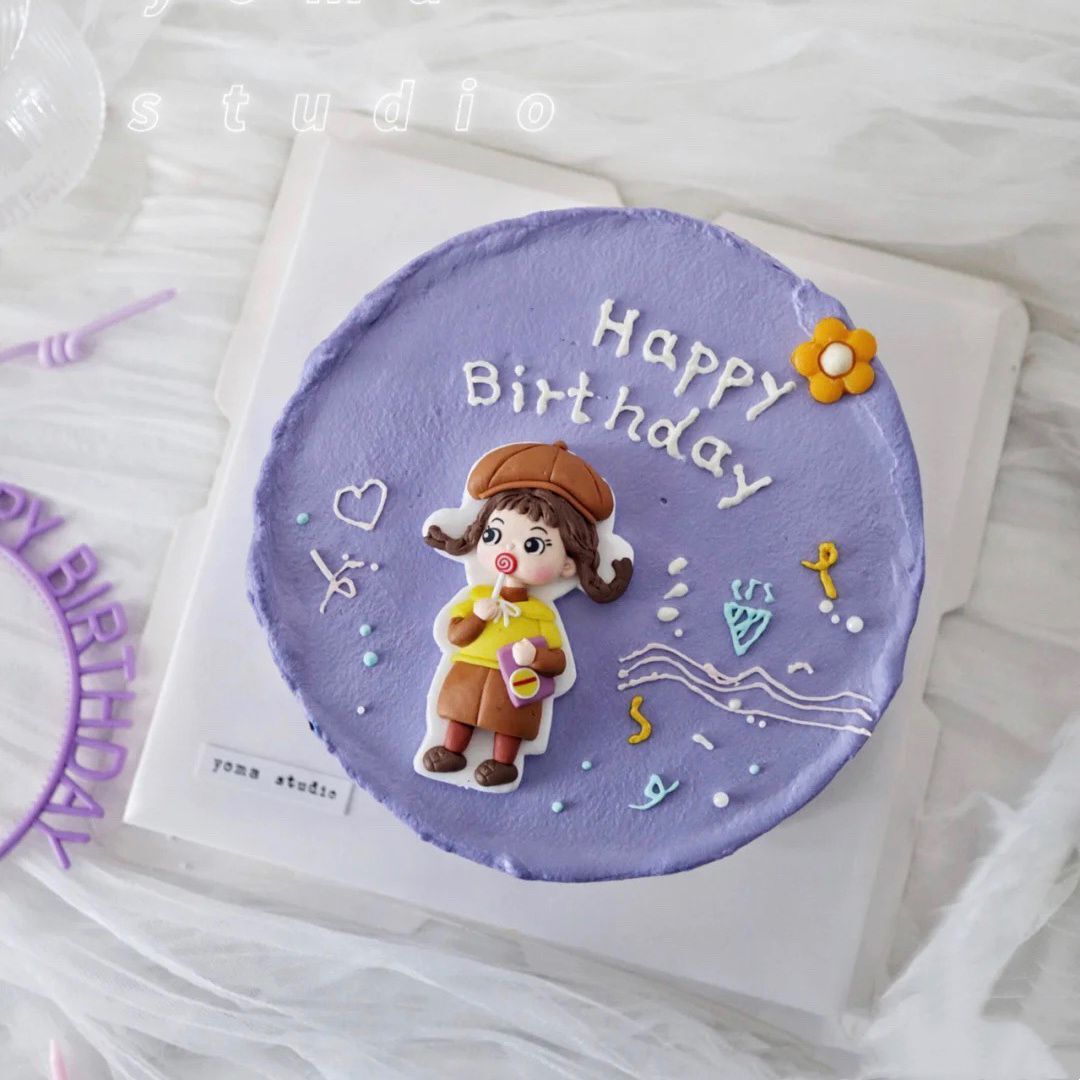女孩生日蛋糕装饰吃棒棒糖的小女孩软陶玩偶插件插牌摆件