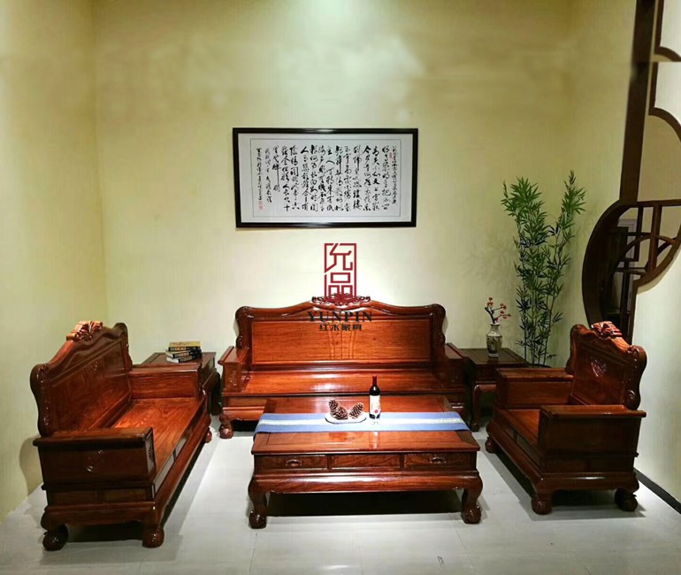 新中式 刺猬紫檀皇冠沙发六件套 玫瑰脚红木仿古欧式中山允品家具