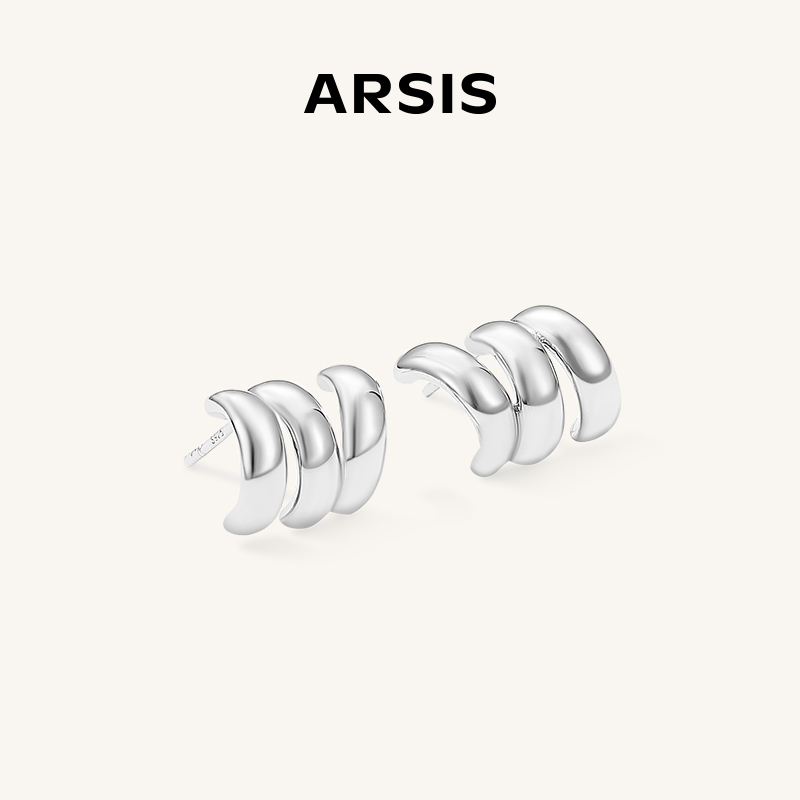 ARSIS自由搭配三环小耳钉简约轻奢小众精致耳饰女金色银色新款