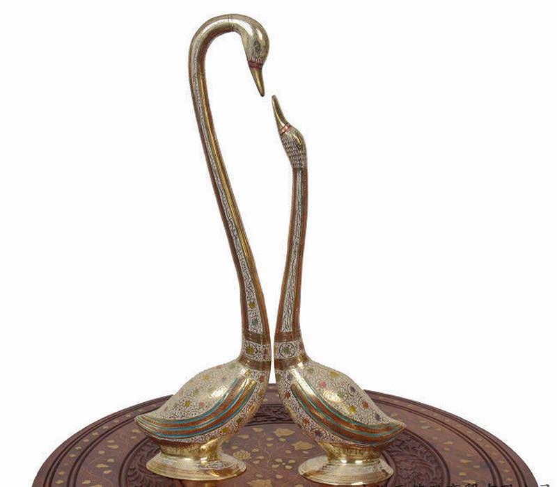 天鹅对雕刻品 印度进口工艺品 动物铜摆件 家居 客厅装饰品