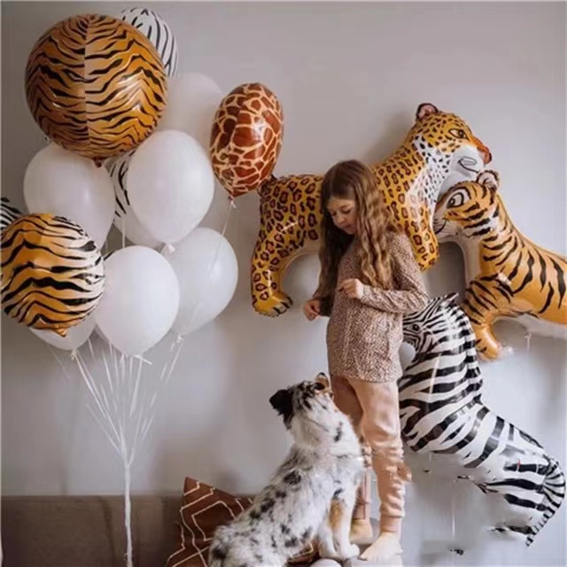 ins森系卡通主题动物气球老虎斑马狮子豹子儿童生日户外装饰布置