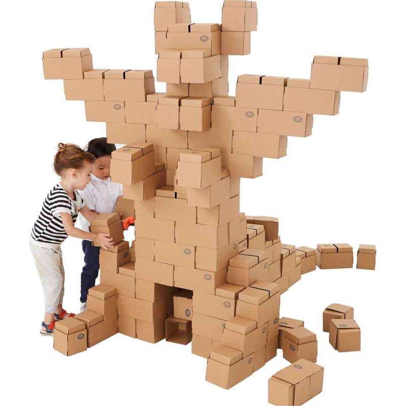 幼儿园中大班建构区游戏儿童拼搭纸箱砖块低结构建筑玩具纸盒积木