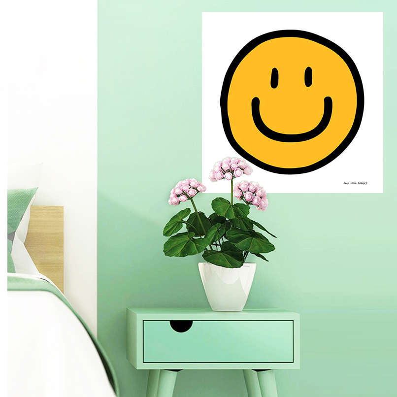 smile 韩国设计 ins风可爱黄色笑脸自粘贴画客厅装饰海报拍照背景
