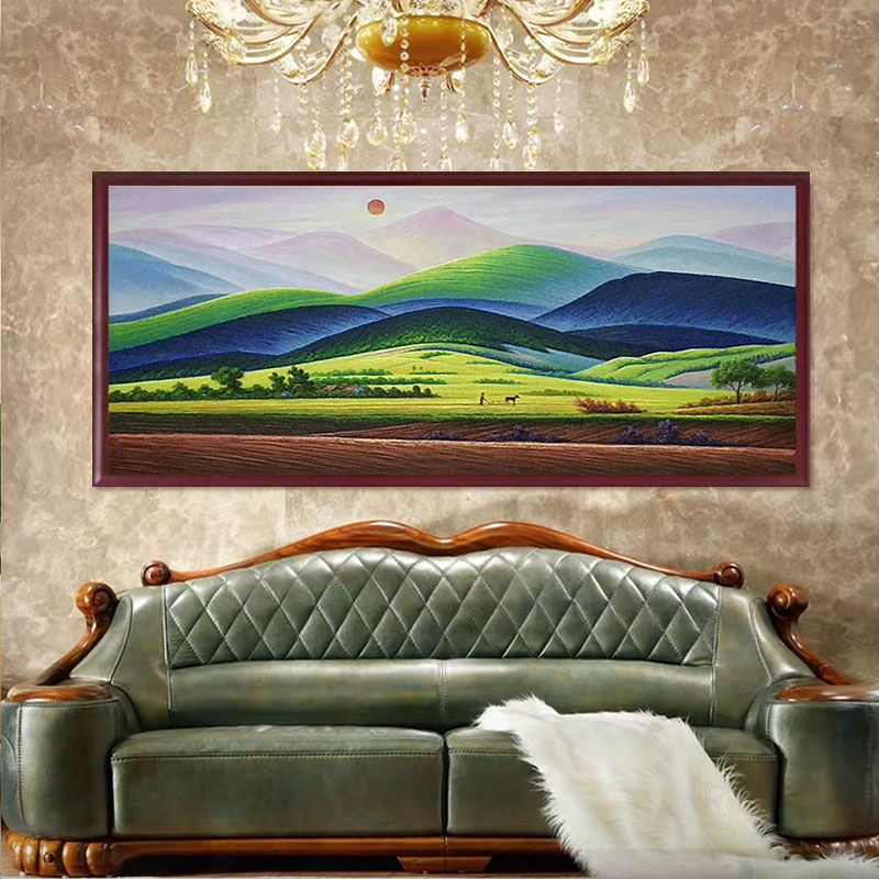 手绘油画 巨人山背有靠山欧式客厅风景挂画日照金山办公室装饰画