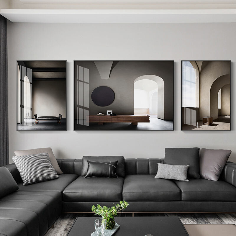 客厅装饰画现代简约沙发背景墙壁画北欧风格三联风景画挂画免打孔