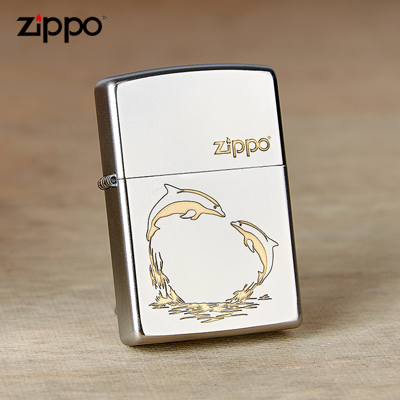 Zippo芝宝正版防风煤油打火机zp幸运银色海豚黄铜动物系列之宝zip
