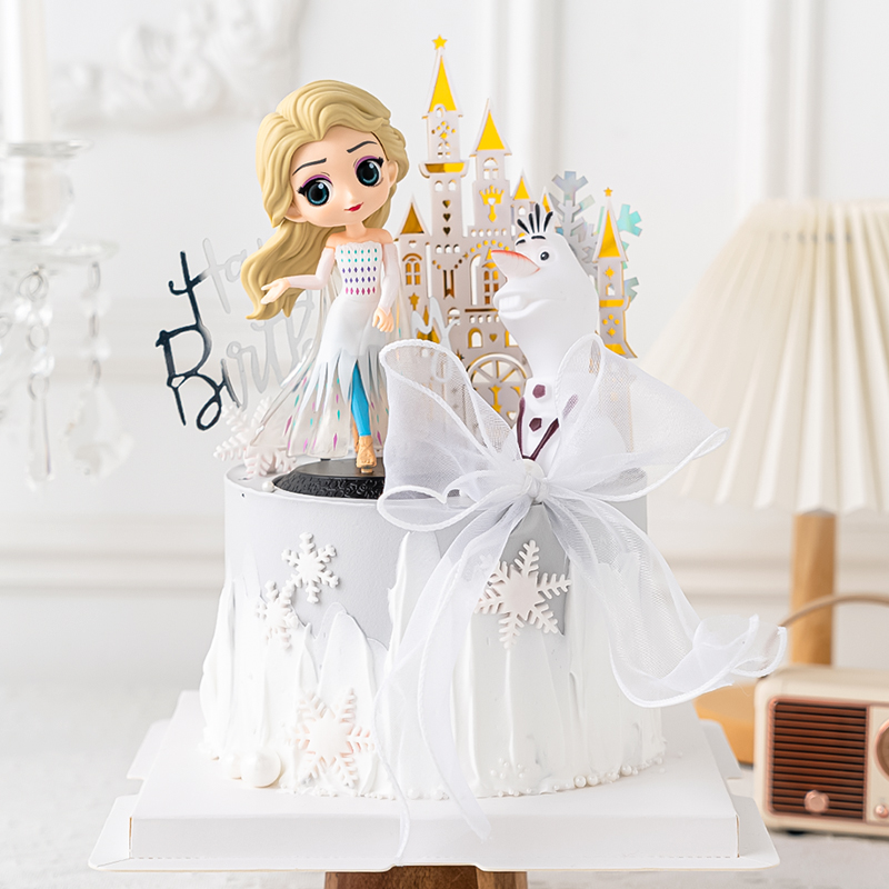 女孩女生蛋糕装饰品冰雪女王摆件爱莎公主手办雪宝城堡生日插牌