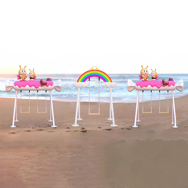 网红云朵爱心彩虹秋千户外拍照打卡户外雕塑景区沙滩创意互动摆件