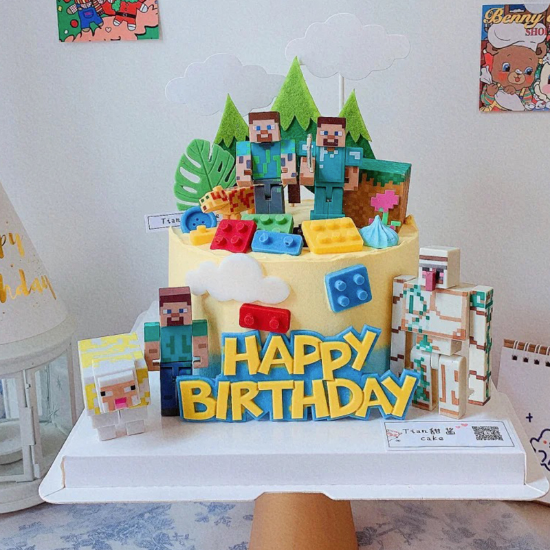 烘焙蛋糕我的世界儿童男孩生日蛋糕装饰积木方块人情景蛋糕摆件