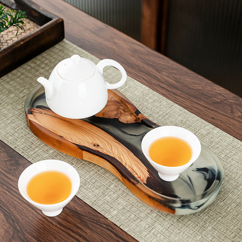 小茶盘香榧木茶台办公茶茶道简约干泡盘创意家用树脂功夫茶具实木