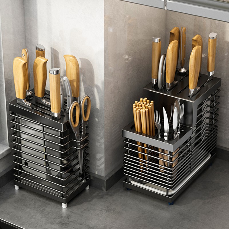 304不锈钢厨房刀架置物架家用台面放菜刀具筷子壁挂式刀座收纳架