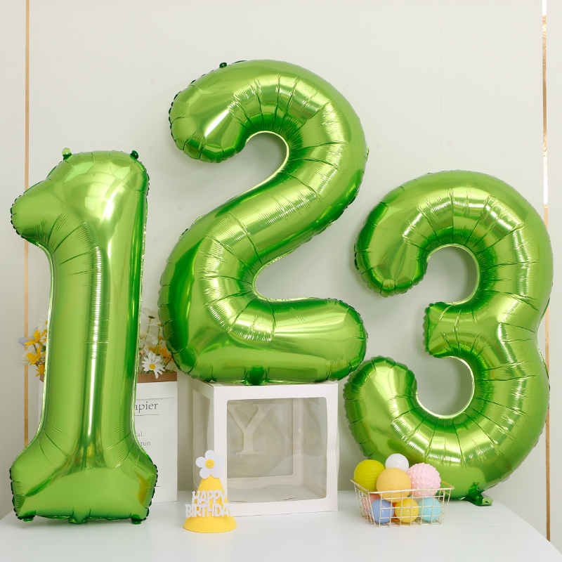 40寸小清新果绿色数字铝膜气球生日装饰儿童派对野餐拍照数字气球