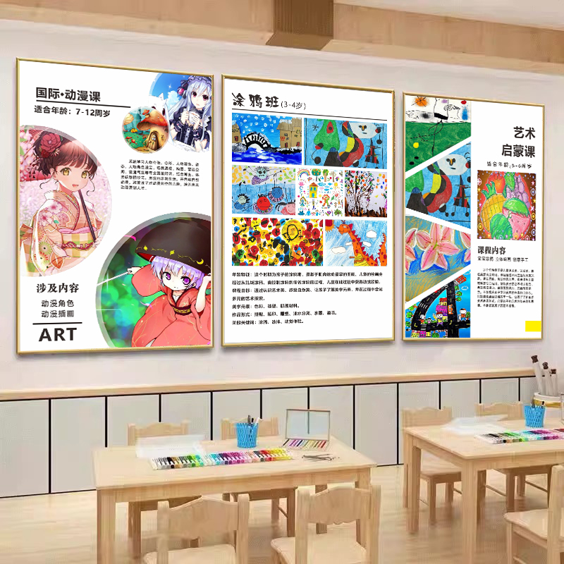 美术培训班机构墙面装饰画墙贴绘画画室儿童画教室布置文化墙海报