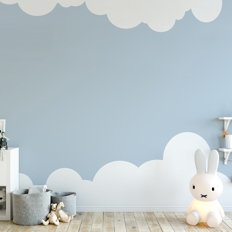 儿童房壁纸女孩公主粉色卡通云朵卧室灰色蓝色背景墙北欧ins墙纸