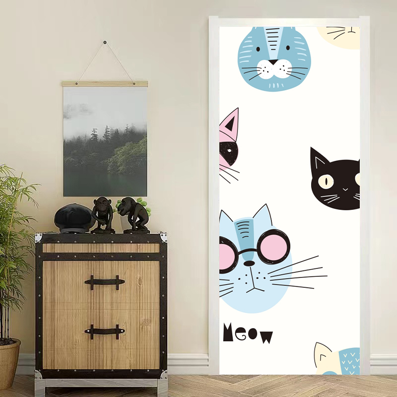 猫贴纸防水门贴墙贴可爱小猫咪壁画贴画卡通图案玻璃墙上壁纸定制