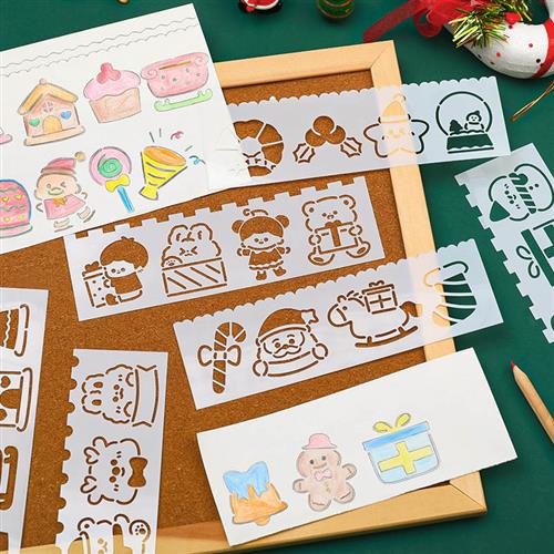 原创圣诞镂空手绘尺儿童卡通绘画模版多功能DIY创意手抄报花边尺