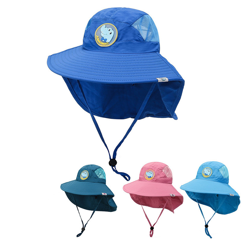 韩版卡通防晒遮阳帽男女童户外沙滩帽子护颈遮脸宝宝太阳帽