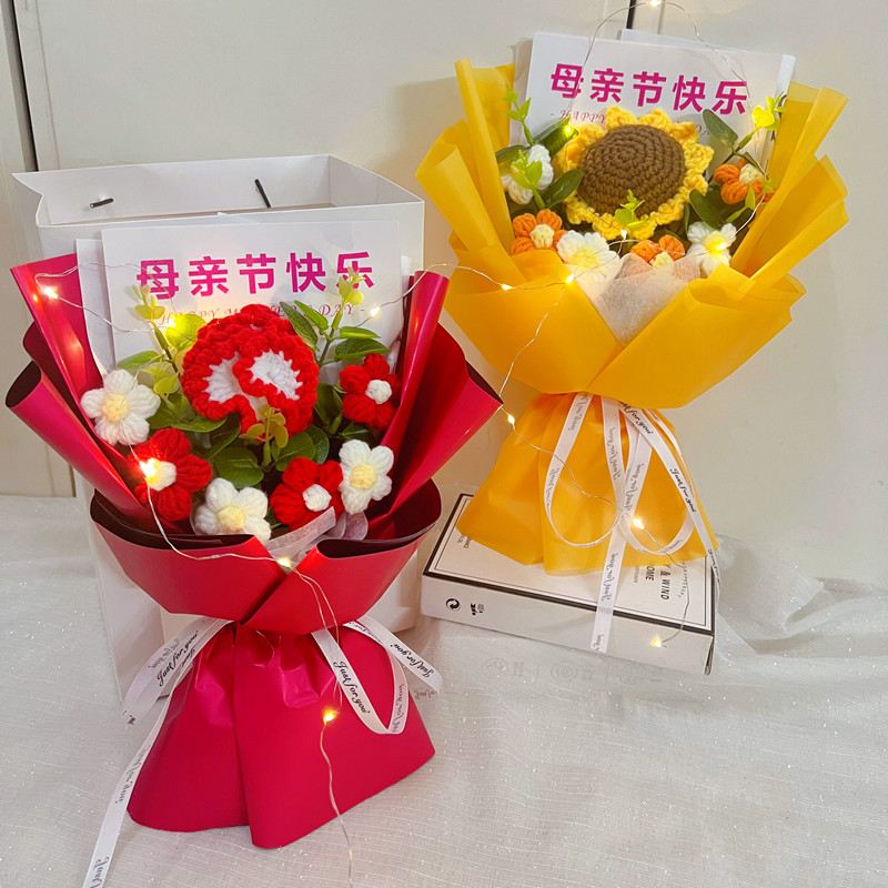 母亲节礼物康乃馨花束送妈妈婆婆老婆的生日礼品创意针织小花束