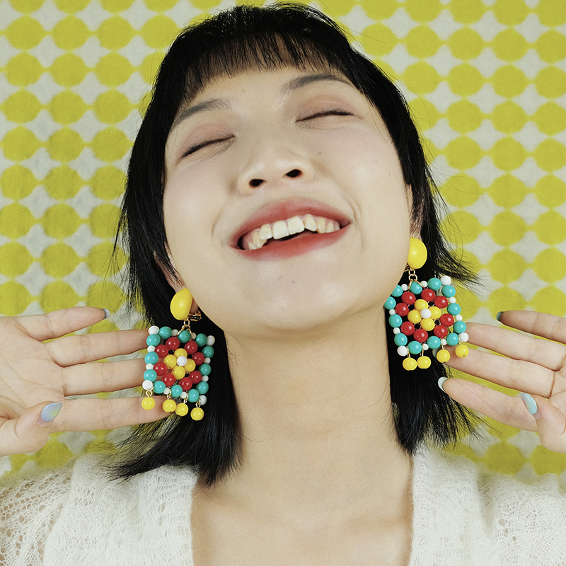 BOMBCACA祖母方格系列 耳朵挂毯 原创设计串珠彩色民族风个性耳环