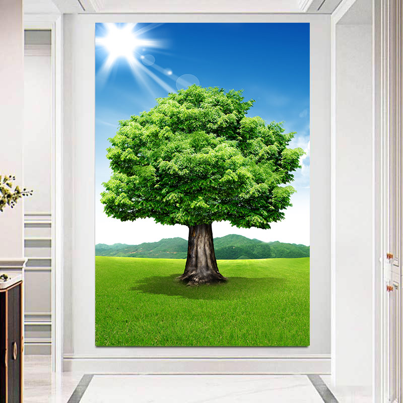 绿色大树风景画现代简约客厅装饰挂画卧室餐厅过道壁画树木森林画