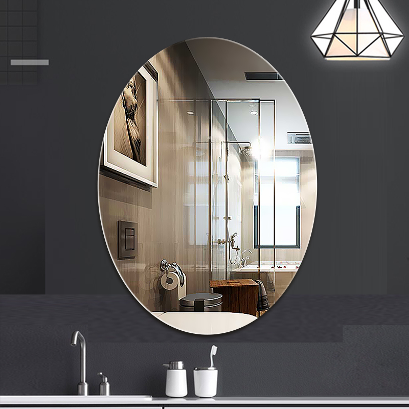 浴室镜卫生间镜子免打孔贴墙椭圆形自粘贴梳妆壁挂镜化妆镜圆形镜