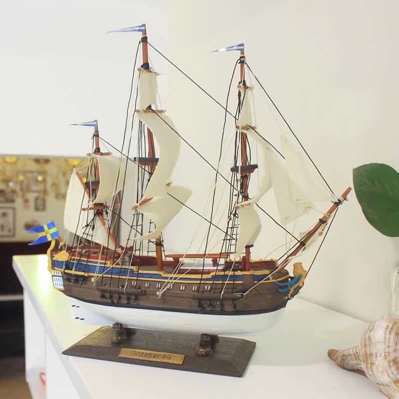 新款哥德堡号郑和下西洋树脂帆船模型客厅儿童房摆件装饰手工艺品