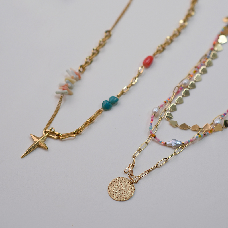 法国设计师款多层叠戴项链巴洛克天然珍珠十字四芒星欧美锁骨链