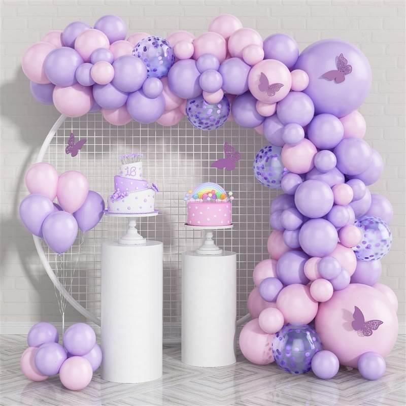 品马卡龙粉色紫色蝴蝶主题气球链套装生日派对婚礼装饰开业装饰气